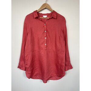J Jill Shirt Womens XL Pink Linen Long Sleeve Collared Pullover Tunic Pockets
